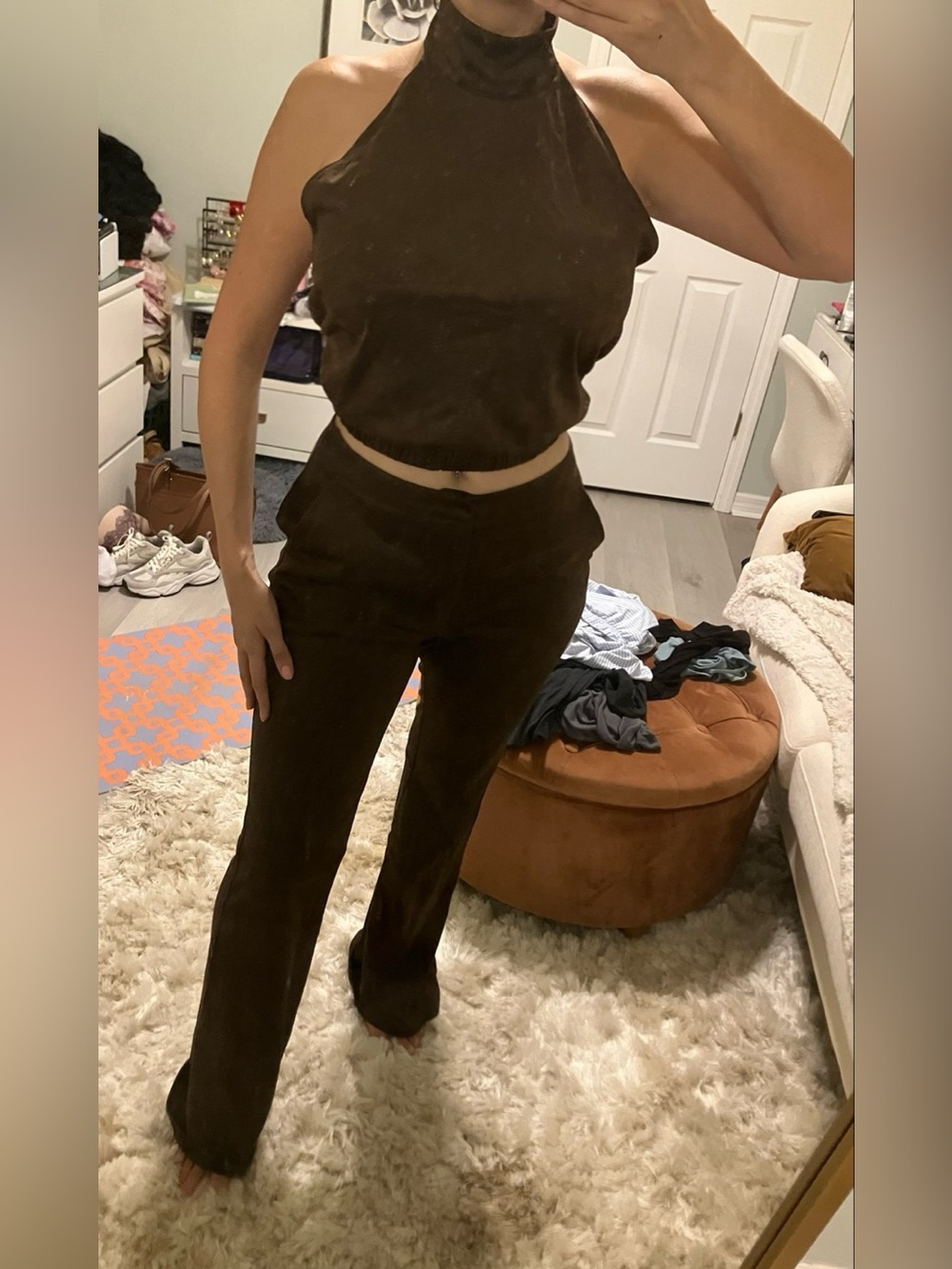 Brown Halter Crop Top & wide leg Pant Set - nwt Fashion Nova